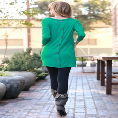 Women's Emerald  Jersey button back Tunic Top with front pockets | Blissfully Beautiful Boutique Blissfully Beautiful Boutique