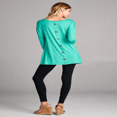 Women's Emerald  Jersey button back Tunic Top with front pockets | Blissfully Beautiful Boutique Blissfully Beautiful Boutique