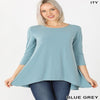 Women's Light Blue High Low 3/4 Sleeve Flared Top Blissfully Beautiful Boutique