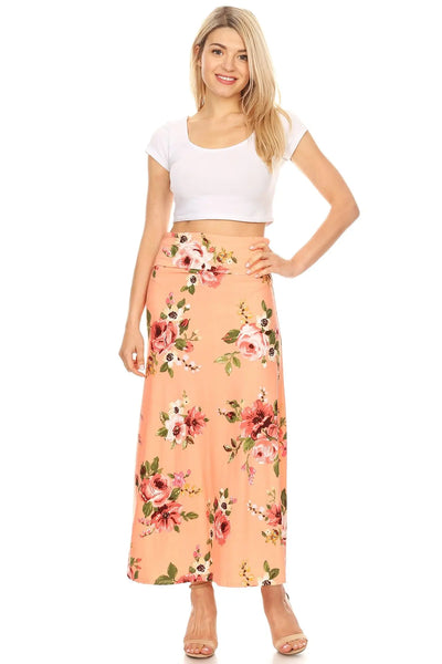 Women's Orange A-line Maxi Floral Long Skirt l Blissfully Beautiful Blissfully Beautiful Boutique