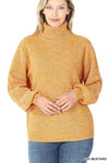 Women's Almond Melange Turtleneck Balloon Long Sleeve Sweater Blissfully Beautiful Boutique