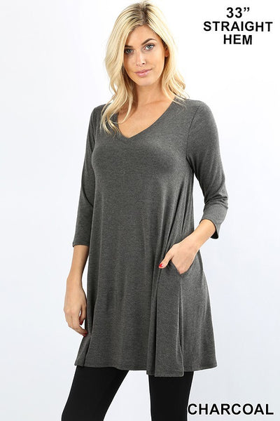 Women's Long Sleeve V-Neck Flared Top with Side Pockets | Blissfully Beautiful Boutique Blissfully Beautiful Boutique