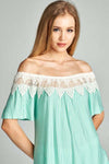 Women's Mint Color Off Shoulder Striped Tunic Top with Lace | Blissfully Beautiful Boutique Blissfully Beautiful Boutique