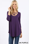 Women's  Purple 3/4 sleeve blouse with ruffles | Blissfully Beautiful Boutique Blissfully Beautiful Boutique