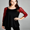 Women's Black and Red Lace Long Sleeved Blouse | Blissfully Beautiful Boutique Blissfully Beautiful Boutique