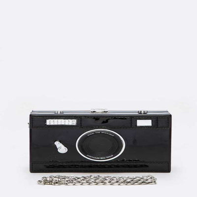 Women's Black Iconic Camera Convertible Clutch Purse Handbag Blissfully Beautiful Boutique