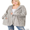 Women's Plus Size Black Hooded Faux Fur Jacket With Pockets Blissfully Beautiful Boutique