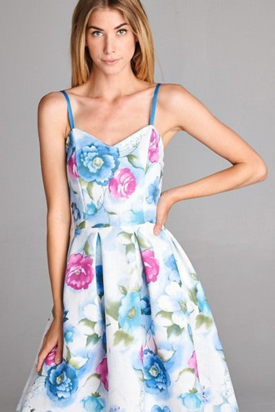 Floral Print Cocktail Dress Scuba Midi Length l Blissfully Beautiful Boutique Blissfully Beautiful Boutique