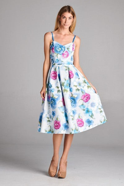 Floral Print Cocktail Dress Scuba Midi Length l Blissfully Beautiful Boutique Blissfully Beautiful Boutique