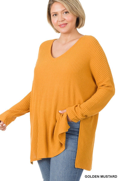 Women's Plus Brushed Thermal Waffle V Neck Sweater Blissfully Beautiful Boutique