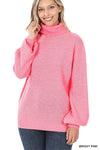 Women's Almond Melange Turtleneck Balloon Long Sleeve Sweater Blissfully Beautiful Boutique