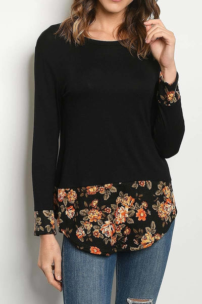 Women's Floral Print and Gray Long sleeve Blouse | Blissfully Beautiful Boutique Blissfully Beautiful Boutique