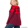 Women's Long-Sleeve Red Buffalo Check Plaid Block Flannel Top Blissfully Beautiful Boutique