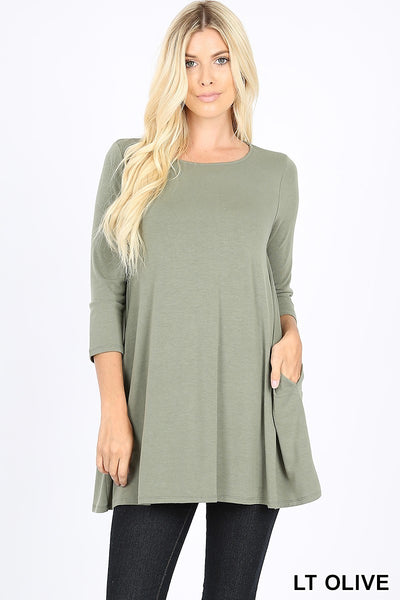 Women's Long Sleeve Boat Neck Flared Top with Side Pockets | Blissfully Beautiful Boutique Blissfully Beautiful Boutique