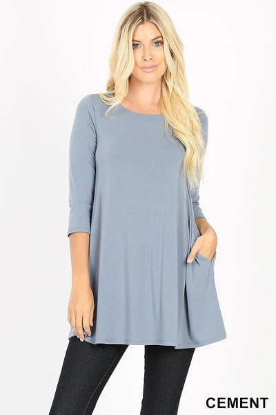 Women's Long Sleeve Boat Neck Flared Top with Side Pockets | Blissfully Beautiful Boutique Blissfully Beautiful Boutique