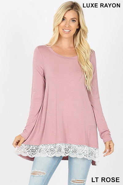 Women's Long Sleeve Round Neck Lace Trim Top | Blissfully Beautiful Boutique Blissfully Beautiful Boutique