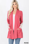 Women's Pink Open Front Cardigan Sweater With Lace Design | Blissfully Beautiful Boutique Blissfully Beautiful Boutique