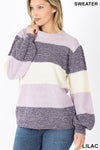 Women's Melange Block Balloon Long Sleeve Sweater Blissfully Beautiful Boutique