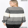 Women's Melange Block Balloon Long Sleeve Sweater Blissfully Beautiful Boutique