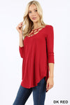 Women's  Purple 3/4 sleeve blouse with ruffles | Blissfully Beautiful Boutique Blissfully Beautiful Boutique