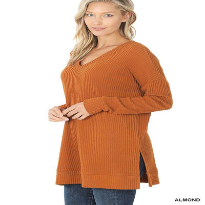 Women's Long Sleeve V-Neck Pullover Sweater with Side Slits | Blissfully Beautiful Boutique Blissfully Beautiful Boutique