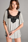 Women's Grey Front Lace Trim Tunic Top l Blissfully Beautiful Boutique Blissfully Beautiful Boutique